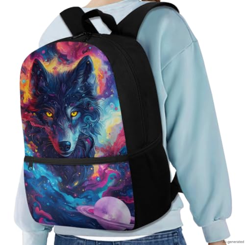 ZDCUSTOM Cosmic Wolf Backpack Sets for Boys, School Backpack with Lunch Box for Kids, Elementary Bookbag with Pencil Case, Water Bottle Sleeves, Keychain, Back to School Gear for Boys Age 8-10 - color: Cosmic Wolf