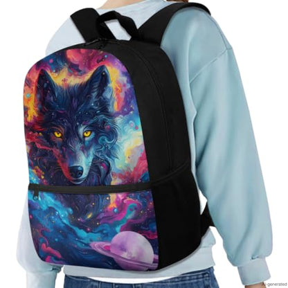 ZDCUSTOM Cosmic Wolf Backpack Sets for Boys, School Backpack with Lunch Box for Kids, Elementary Bookbag with Pencil Case, Water Bottle Sleeves, Keychain, Back to School Gear for Boys Age 8-10 - color: Cosmic Wolf