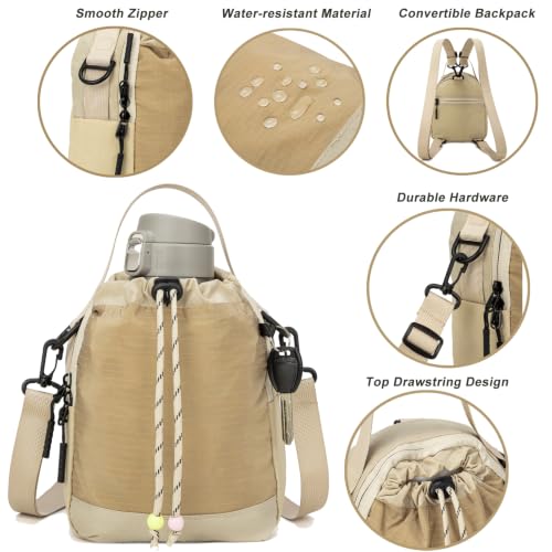 Water Bottle Carrier Bag with Strap, Water Bottle Holder Crossbody Backpack Handbags for Women Men for Hiking,Cycling - color: Khaki