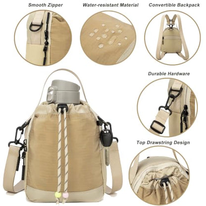 Water Bottle Carrier Bag with Strap, Water Bottle Holder Crossbody Backpack Handbags for Women Men for Hiking,Cycling - color: Khaki