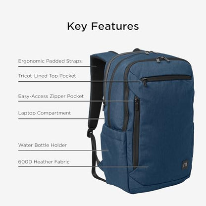 TravisMathew Duration Backpack with Laptop Sleeve, Water-Resistant Bag for Work, Travel & Hiking, Navy Heather - color: Navy Heather