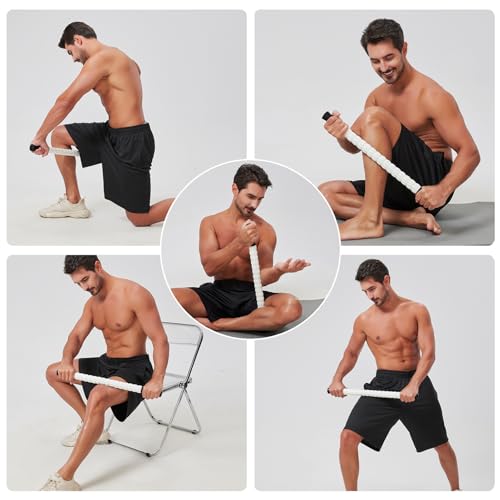Muscle Roller Massage Roller Stick- Deep Tissue Fascia Blaster for Myofascial Pain Relief, Lymphatic Drainage & Body Sculpting, Handheld Physical Therapy & Recovery Tool (Black White-24 inch) - color: Black White