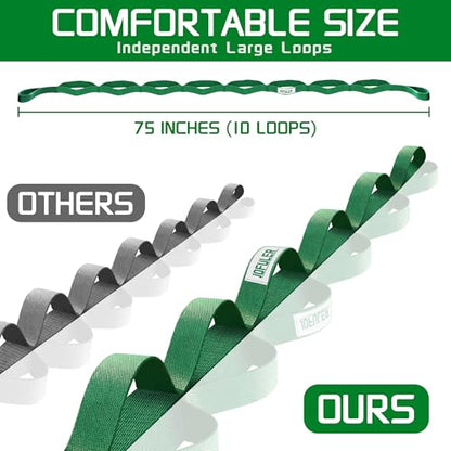 Stretching Strap for Physical Therapy and Home Rehab, 10 Loops Non-Elastic Yoga Strap for Hamstring, Calf and Back Stretching, Mobility, Exercise, Pilates, Flexibility - color: Green