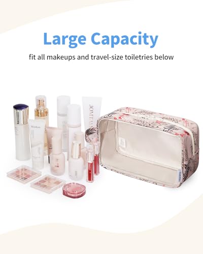 Narwey Clear Toiletry Bags for Traveling Women Men, Clear Travel Bags for Toiletries Makeup Bag Cosmetic Bag with Zipper, Make Up Organizer, Skincare Bag (Beige Flamingo) - color: Beige Flamingo