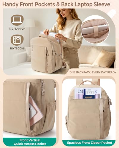 Smasrob 32L Women Travel Backpack with Shoe and Laptop Compartment, Travel Bag with Water Bottle Holder and Wet Pocket, Water-Resistant, Camel - color: Camel