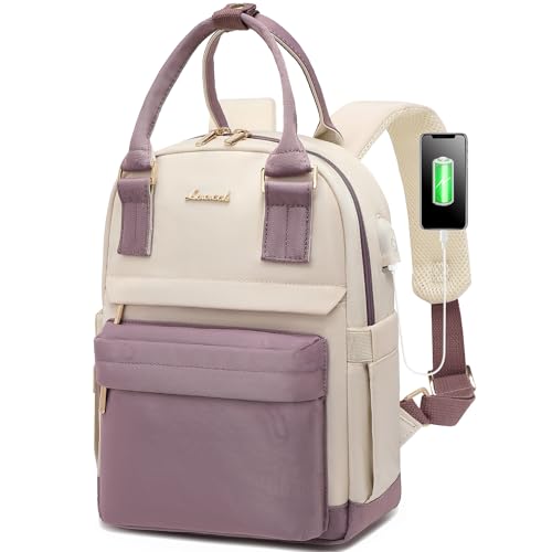 LOVEVOOK Mini Backpack for Women Stylish Waterproof Backpack Purse with USB Port, Cute Daypack for College Travel Party - color: Purple & Beige, size: 11 Inch