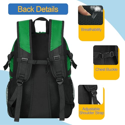 DAFISKY Basketball Backpack Sports Bag | Basketball Bag with Shoe Compartment and Ball Holder, 30L Large gym bag for boys girls - color: Green