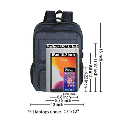 Laptop Backpack Fits 17 Inch Computer, Bussiness Travel Backpack with USB Charging Port and Anti Theft Pocket, Navy - color: A Navy