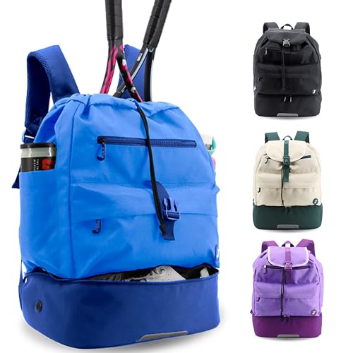 J World Ace 2 Racket Tennis Backpack for Women Men. Badminton Squash Pickleball Bag. Kids Sports Gym Bag w/Shoe Compartment - color: Navy