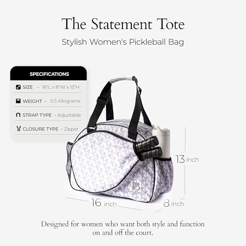 Pik’le’Ball Sport Premium Women's Pickleball Bag – Stylish and Versatile Sports Bag with Water Bottle Holder, Padded Paddle Pocket, and Spacious Design (fits 2+ Paddles!) - color: Court Couture White