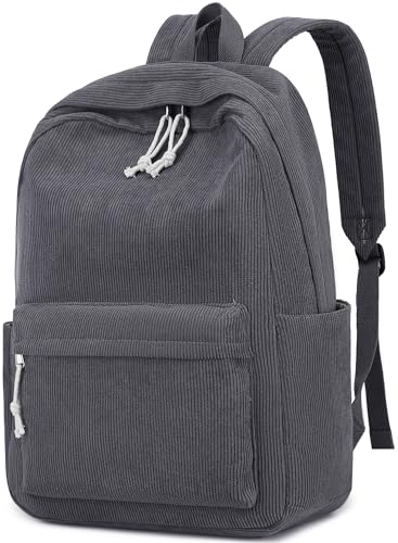 BTOOP School Backpack for Teens Large Corduroy Bookbag Lightweight 15.6 inch Laptop Bag for Girls Women Casual High School College - color: Corduroy-grey