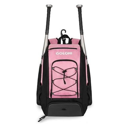 Goloni 40L Baseball Bag, Softball Bat Bag with Shoes Compartment,Fence Hook,Backpack for Baseball, T-Ball & Softball Equipment & Gear - color: Pink