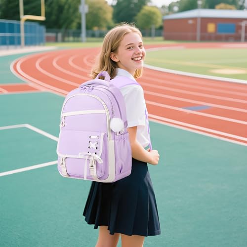 Scothen 3PCS Girls Backpack for School, Kids Backpack for Girls with Lunch Bag Pencil Case, Kids Bookbag Teen Backpacks for Elementary Middle High School (Purple) - color: Purple