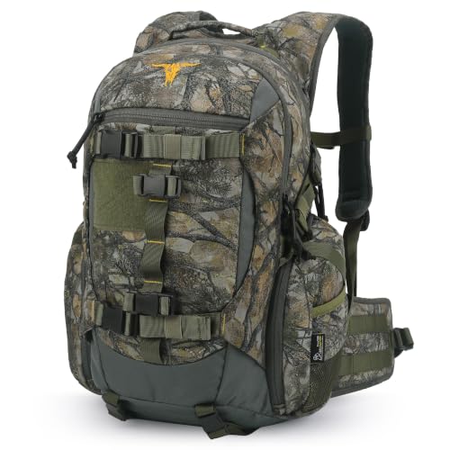 Mardingtop 28L Hunting Backpack, Camo Tactical Day Pack with Rain Cover, Molle Outdoor Backpack with Hydration Pocket for Hiking Camping Travel - color: Forest Camo, size: 28L