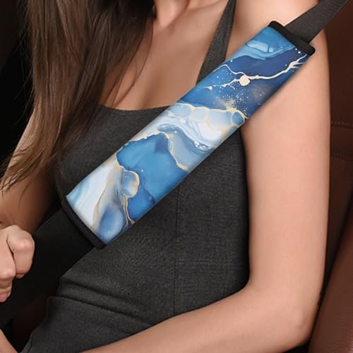 Blue Marble Soft Comfort Car Seat Belt Pads Cover for Men,Protect You Neck and Shoulder from The Seat Belt Rubbing,2 Pack Car Interiror Decorations Accessories,Universal Fit - color: Blue Marble Print