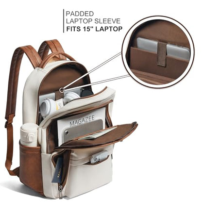 LATMAP Backpack Purse for Women Men Faux Leather Backpack, Travel Work Laptop Back Pack Teacher Bookbag fits 15.6" Laptop, Beige - color: Style2-beige1