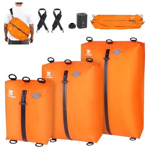3 Pack Vacuum Bags for Travel with Pump, 3-Size Set Reusable Vacuum Compression Bags for Luggage, Space Saver IP67 Waterproof Vacuum Packing Cubes for Suitcase&Backpack, Orange - color: orange
