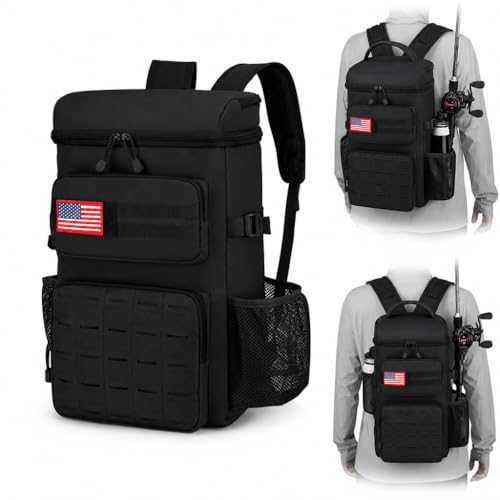 25L Extra Large Tactical Cooler Backpack, Soft Lightweight Insulated Lunch Box for Men, 38 Can Leakproof Cooler Bag Keeps Hot Cold up to 20H for Camping, Hiking, Beach, Work, Black