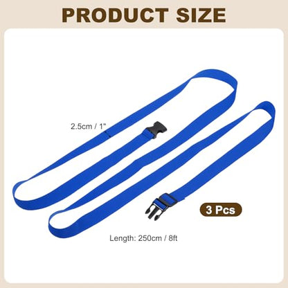 PATIKIL Utility Straps with Quick Release Buckle, (1 Inch x 8 Feet, Blue) (3 Pcs) Adjustable Luggage Polyester Straps Backpack Webbing, Suit for Sleeping Bag/Camping/Hiking - color: Blue, size: 1 Inch x 8 Feet