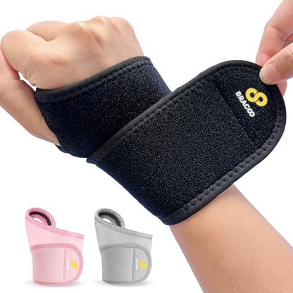 Bracoo Wrist Brace Compression Wrap – Adjustable Support Strap for Carpal Tunnel, Tendonitis, Arthritis, Pain Relief – Fitness & Weightlifting Wristband – Left or Right Hand – WS10 - color: Black