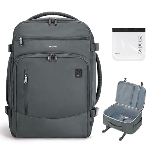 ECOHUB Travel Backpack for Men, 18x14x8 Frontier Airlines Personal Item Bag with Clear Toiletry Bag, Laptop Carry on Backpack with USB Port, Airline Approved Under Seat 14 Pockets 30L, Grey - color: Grey-2, size: 18 inch underseat