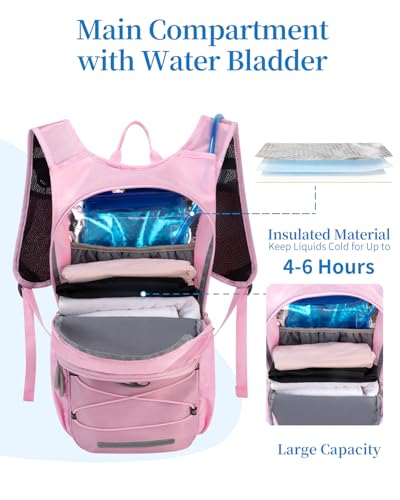 Hydration Backpack with 2L Water Bladder, Hiking Water Backpack - color: Pink