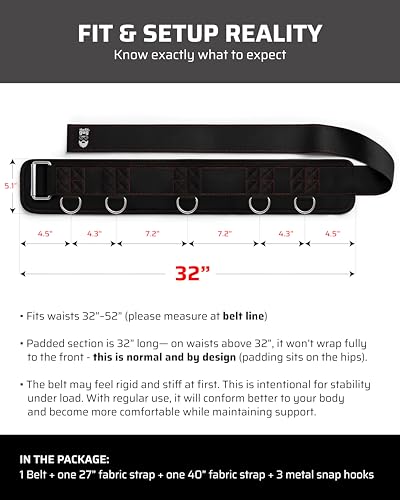 THEFITGUY Multi-Attachment Belt for Cable Machine and Smart Home Gym Squats and Hip Thrusts, 5 Attachment Points for Optimal Weight Distribution, 2 Straps (40” & 27”) and 3 Metal Snap Hooks Included