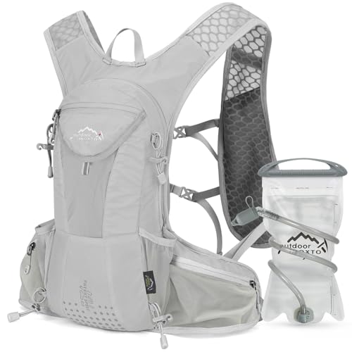 IX INOXTO Hydration Pack Backpack, Lightweight Water Backpack with 2L Hydration Bladder Daypack for Men Women,Running Hydration Vest for Trail Running Hiking Cycling Race Climbing - color: Grey white - 2L