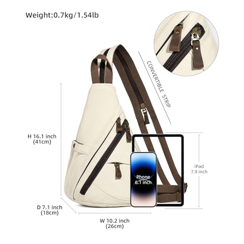 KL928 Canvas Sling Bag - Small Crossbody Backpack Shoulder Casual Daypack Rucksack for Men Women(Large Version,Beige) - color: Canvas-beige