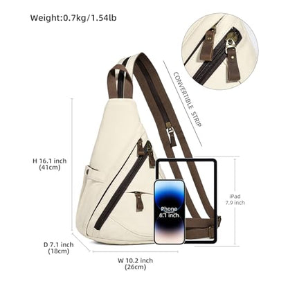 KL928 Canvas Sling Bag - Small Crossbody Backpack Shoulder Casual Daypack Rucksack for Men Women(Large Version,Beige) - color: Canvas-beige