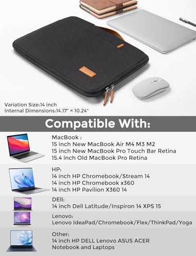 DOMISO 14 inch Laptop Case Sleeve Protective Cover Compatible with 15 inch MacBook Air M4 M3 M2,MacBook Pro,14-15 inch HP Dell ASUS Lenovo Chromebook,Waterproof Computer Cases Bag with Handle,Black - color: Black, size: 14" Laptop/15" for mac book
