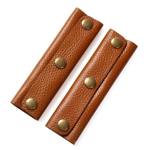 IUAQDP 2-Piece Leather Wrap Cover, Luggage Grip Protector with Brass Clasp, Soft Purse Strap Pad for Shopping, Travel, Suitcase, Tote Bag, Wallet - Brown - color: Brown