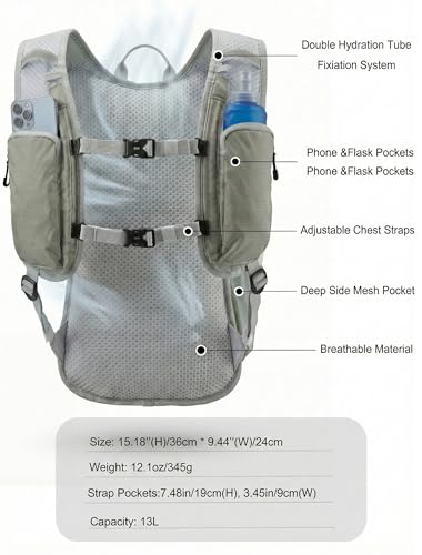 Hydration Hiking Backpack, Water Hiking Backpack, Hydration Backpack with 15l Water Bladder, Runinnng Backpack for Men Women for Cycling Campling - color: Light Gray