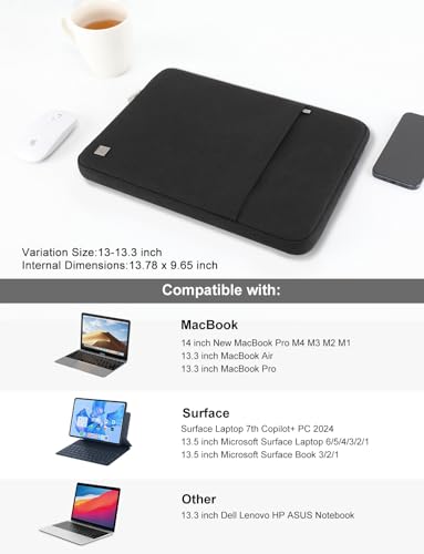 DOMISO Laptop Case Laptop Sleeve Cover Compatible with 14 inch MacBook Pro M4/M3/M2/M1 Pro/Max 2024-2021, Compatible with 13.3 inch HP Dell ASUS Lenovo Notebook, Water-Resistant Bag with Pocket, Black - color: Black, size: 13-13.3 inch