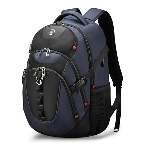 Swissdigital Design Laptop Backpack, Travel Backpack with USB Charging Port Fits 15.6 inches Computer, 31L College School Bookbag for Men, Blue/Black | SD803-12 - color: Blue