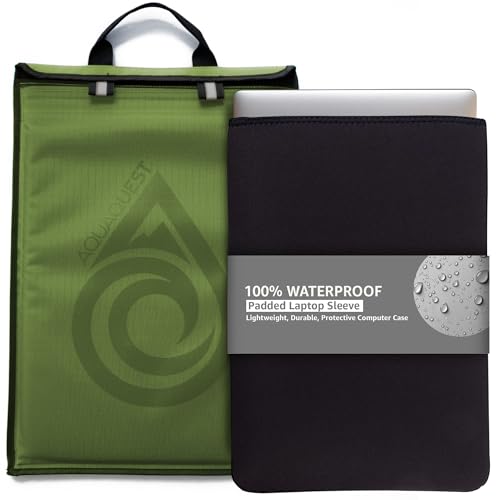 AquaQuest Storm 100% Waterproof Laptop Sleeve – Lightweight Ripstop Nylon Case, Welded Seams and Removable 5 mm Neoprene Liner – 15 in – Green – Fits up to 15 × 11 in - color: Green, size: 15 inch