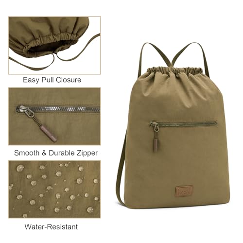 Lee Drawstring Backpack Bag Lightweight Small Gym Swim Beach Bag Water Resistant Sports Sackpack for Men Women, -LEE48-002DKH - color: Dark Khaki