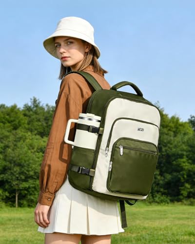 Travel Backpack for Women & Men, Carry On Personal Item Bag Flight Approved, Large Waterproof Laptop Backpack for Travel, Overnight, College & Commuting Green-Beige - color: Green/Beige