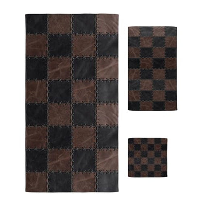 Black Brown Checkered Bath Towels Set of 3 for Bathroom,Soft Absorbent Shower Beach Hand Face Hair Yoga Workout Gym Towel Dish Wahcloth,Modern Farmhouse Plaid Wooden Quick Dry Bath Towels+Set - color: Brown, Bronze, Black