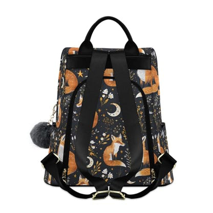 MNSRUU Women Backpack Purse Fox Plants Stars Moons Backpack for Women Anti-theft Shoulder Bag Carry On Backpack Lightweight Rucksack Fashion Travel Ladies Bags - color: Fox I9003