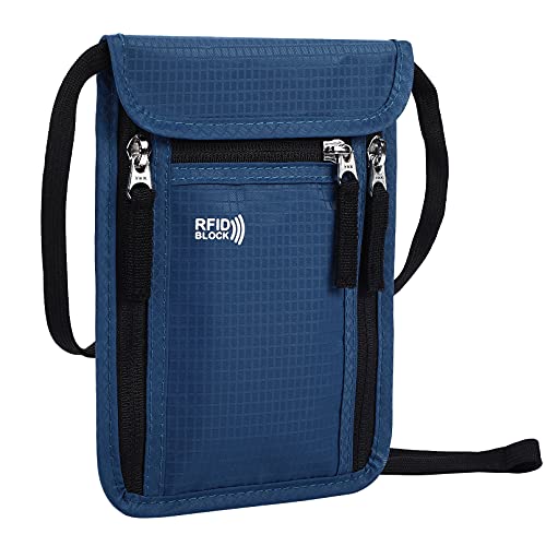 Travel Pouch Neck Wallet Family Passport Holder Organizer Case with RFID Blocking | Family Passport Holder - color: Navy Blue