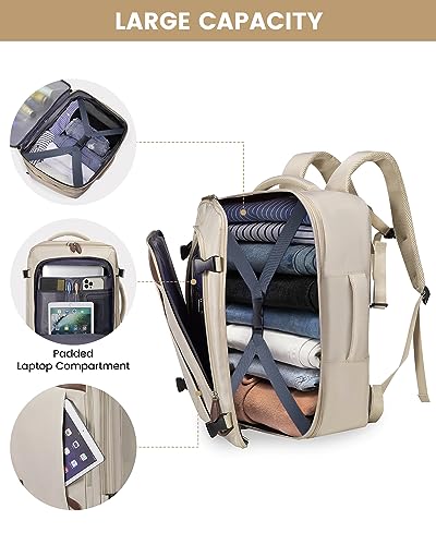 LOVEVOOK Carry on Backpack, 45L Large Travel Backpack for Women Men Airline Approved, Expandable Large Suitcase Backpacks With 4 Packing Cubes, Aer Travel Pack 3, Water Resistant Weekender Bag - color: Apricot, size: X-Large