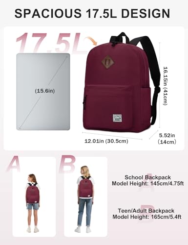 Vaschy Lightweight Backpack,20 Liters Classic Waterproof Collapsible Daypack for Sports and Traveling,Teenagers School Book Bag with Bottle Side Pockets Burgundy - color: Burgundy