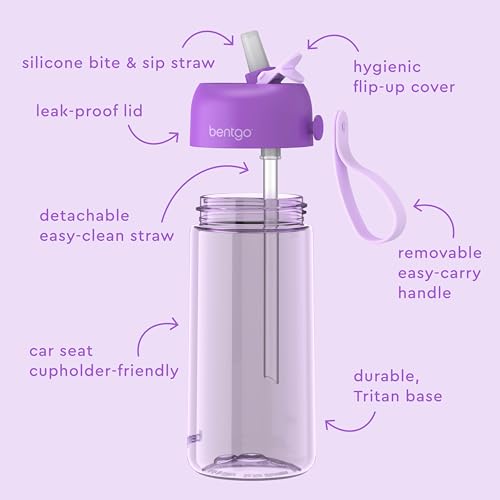 Bentgo Kids Water Bottle - Leak-Proof, Durable Tritan PFAS- & BPA-Free 15 fl oz, Kids/Toddlers Ages 3+ for School & Sports; Bite & Sip Spout, Carrying Handle, Dishwasher Safe (Purple) - color: Purple