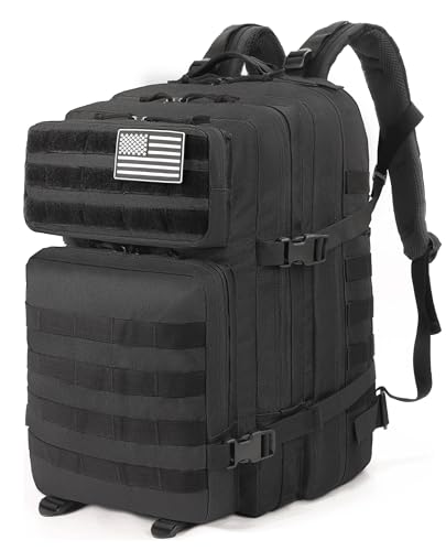 J.SH 45L Large Military Tactical Backpack for Men, Army Assault Pack Bag with MOLLE System, 3-Day Bug Out Bag for Outdoor Hiking, Gym, Tactical Missions, Rugged Survival & Outdoor Rescue - Black
