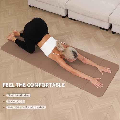 PAIDU Foldable Yoga Mat - 10mm Extra Thick, 75"26" Non-Slip Exercise Fitness Mat | SGS Eco-Certified, Portable for Yoga/Pilates/Studio/Home Workout - color: Brown