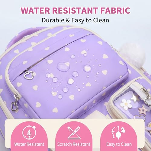 3PCS Kids Backpack Set, School Backpack with Lunch Bag & Pencil Case, Lightweight Waterproof Bookbag for Kids (Purple Heart) - color: Purple Heart