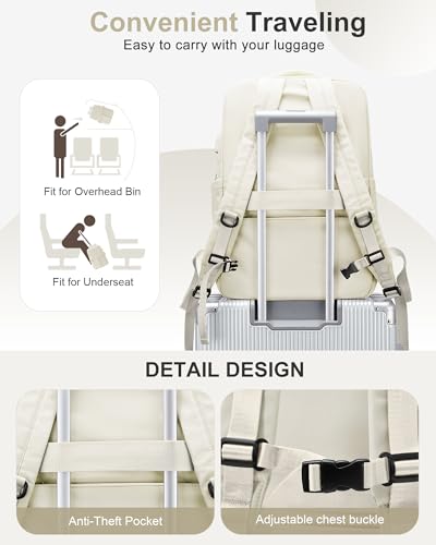Beige Large Travel Backpack For Women Laptop Backpack Carry On Backpack For Airplanes College Backpacks For Women Men Waterproof Gym Work Backpack For Travel