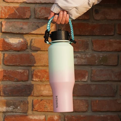 BJPKPK Insulated Water Bottles with Straw Lid, 35oz Metal Water Bottle with 2 lids & Paracord Strap, Double Wall Stainless Steel Tumbler with Handle, Reusable Cups, Mugs, Thermo, Marshmallow - color: Marshmallow, style: 35oz-Side Handle