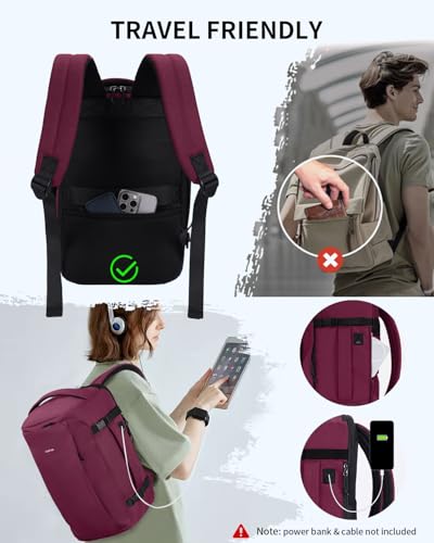 ECOHUB Travel Backpack for Women, Flight Approved Carry On Bag, 30L Personal Item for Weekend Getaways, Fits 17.3" Laptop, Red - color: Red